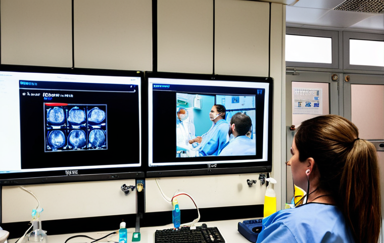 **
A bustling emergency room scene in a Madrid hospital. A trauma team, led by a doctor, is preparing equipment based on information relayed from EMTs (Técnicos en Emergencias Sanitarias) on scene. The EMTs are visible on a screen via telemedicine, reporting patient conditions clearly and concisely. Focus on the coordination and anticipation, reflecting the life-saving impact of good communication. The overall tone should be urgent but organized.
**