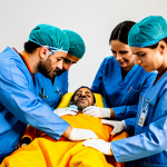 **

"A diverse team of Spanish Emergency Medical Technicians (TEMs) in appropriate professional attire, fully clothed, attending to a patient during a realistic medical simulation in Madrid. Focus on teamwork, clear communication, and empathetic patient care. Safe for work, appropriate content, perfect anatomy, natural pose, professional training exercise, well-lit, educational, family-friendly."

**
