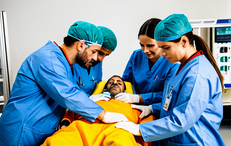 **
"A diverse team of Spanish Emergency Medical Technicians (TEMs) in appropriate professional attire, fully clothed, attending to a patient during a realistic medical simulation in Madrid. Focus on teamwork, clear communication, and empathetic patient care. Safe for work, appropriate content, perfect anatomy, natural pose, professional training exercise, well-lit, educational, family-friendly."
**
