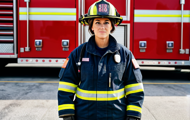 **
A professional female firefighter, fully clothed in appropriate protective gear, standing confidently in front of a fire truck with a modest fire station in the background. Safe for work, appropriate content, perfect anatomy, natural proportions, professional photography, high quality, family-friendly.
**