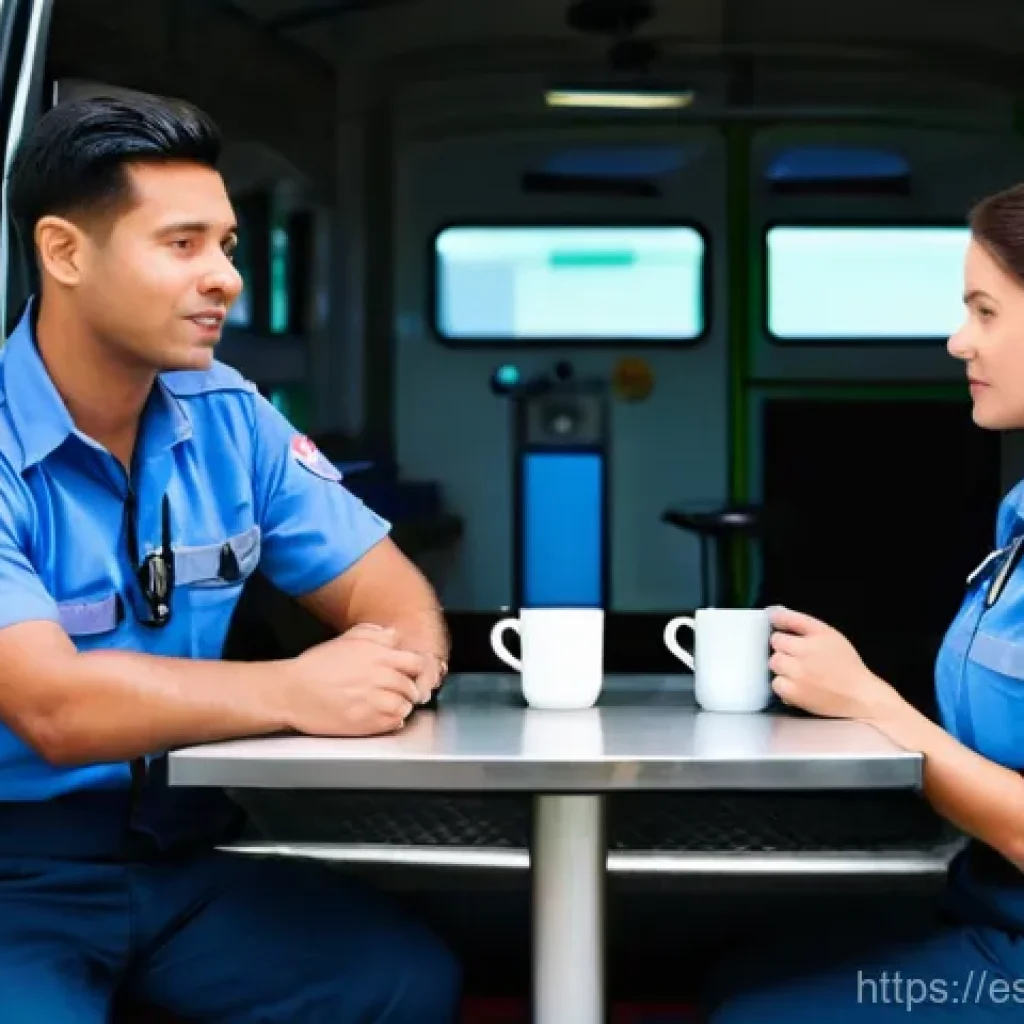 응급구조사 커뮤니티 활동 - **Prompt 1: Silent Connection and Shared Understanding**
    "Two paramedics, one male and one femal...