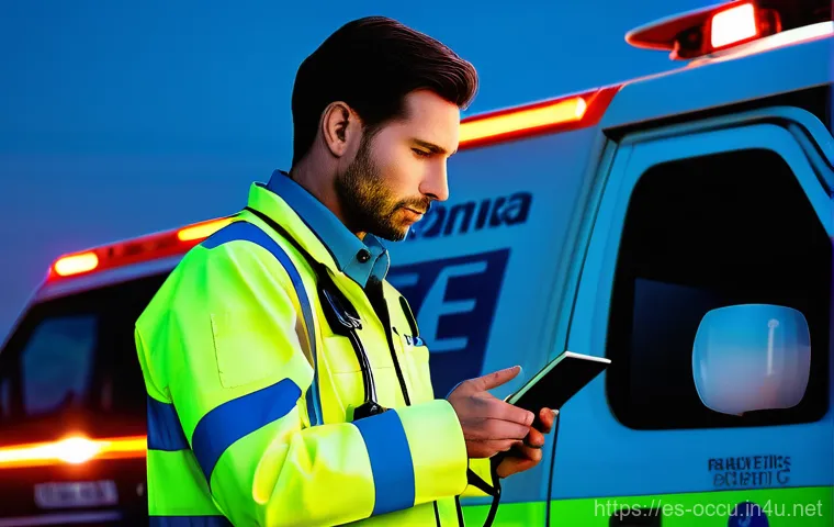 응급구조사와 응급전문팀 구성 - **Prompt:** A highly detailed and realistic image of a female paramedic in her late 20s, with a dete...