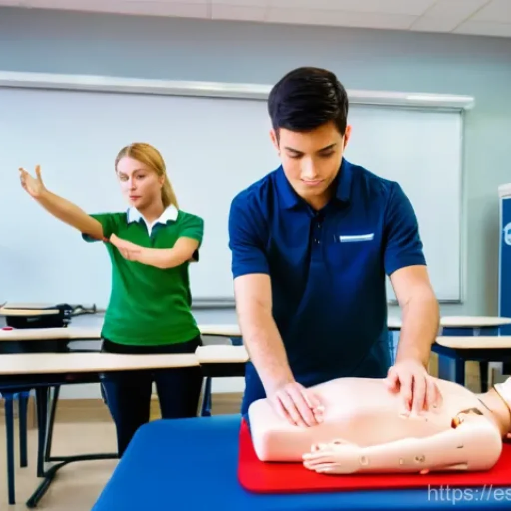 응급구조사 CPR 실습 - **"CPR Training Basics: Focused Learning Session"**
    A brightly lit classroom scene where a diver...