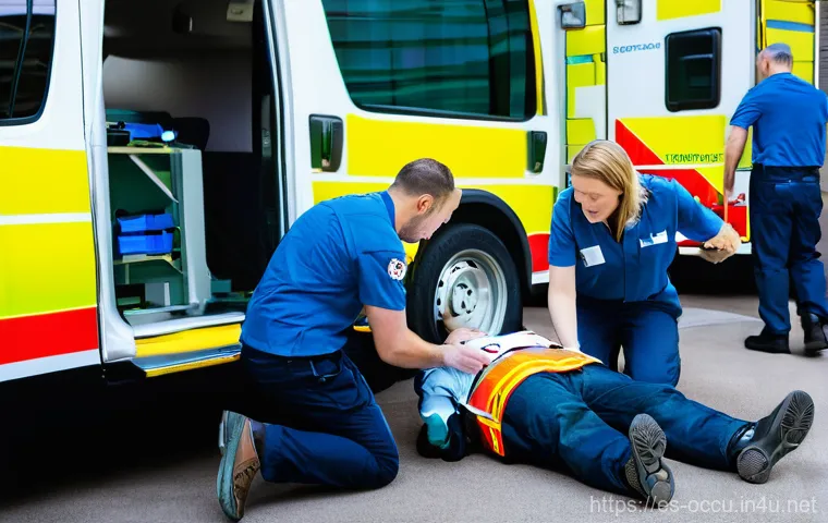응급구조사 CPR 실습 - **"CPR Training Basics: Focused Learning Session"**
    A brightly lit classroom scene where a diver...