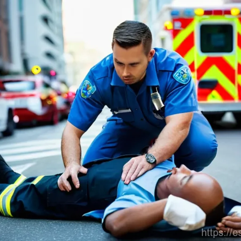 응급구조사 직업 만족도 - **Prompt:** A dynamic scene depicting an urban emergency response. A state-of-the-art ambulance with...