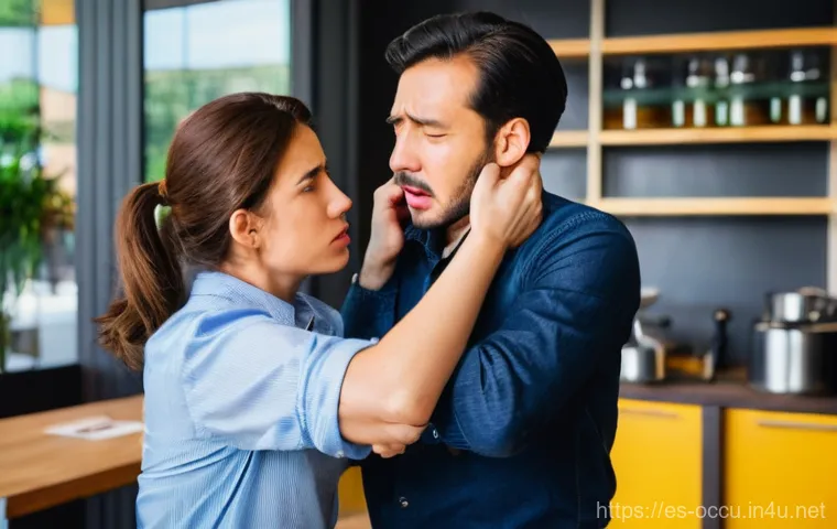 응급구조사 응급처치 사례 - **Prompt 1: Citizen First Aid - Heimlich Maneuver**
"A bustling, modern cafe scene with warm lig...