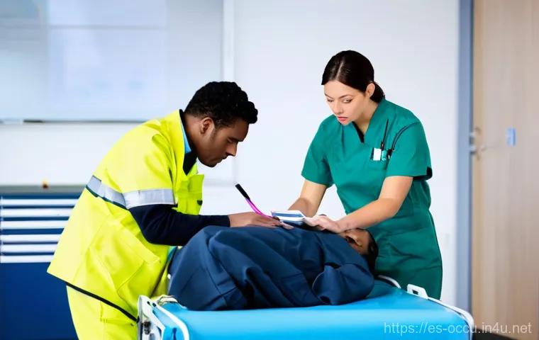 응급구조사 응급콜 대처 요령 - **Prompt 2: On-Scene Paramedic: Technology and Human Touch**
    "A male paramedic, early 40s, with ...