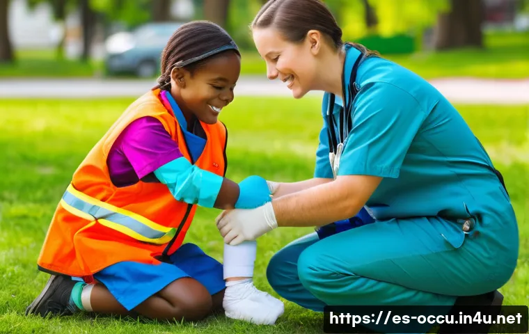 응급구조사 출동 시스템 자동화 - **Prompt:** "A paramedic, wearing a professional uniform, kneels beside a young child (approximately...