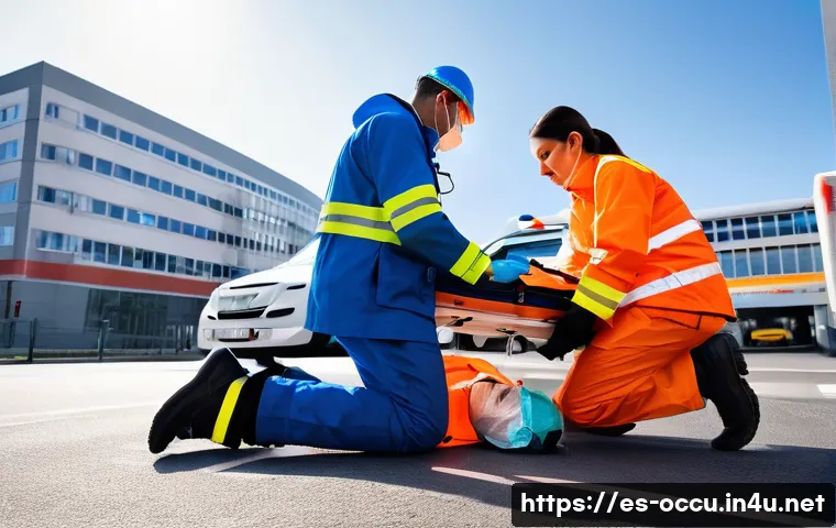 응급구조사와 위기상황 대처 능력 - **Prompt 1: Dedicated Emergency Medical Technicians in Action**
A realistic, dynamic photograph ...