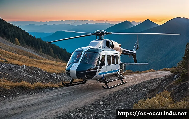 응급구조사와 항공 의료팀 - A detailed scene of a specialized medical helicopter performing an emergency airlift in a remote mou...