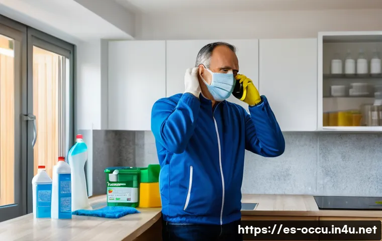 응급구조사와 독극물 중독 응급처치 - A detailed emergency scene in a modern Spanish home where a middle-aged man shows visible signs of p...