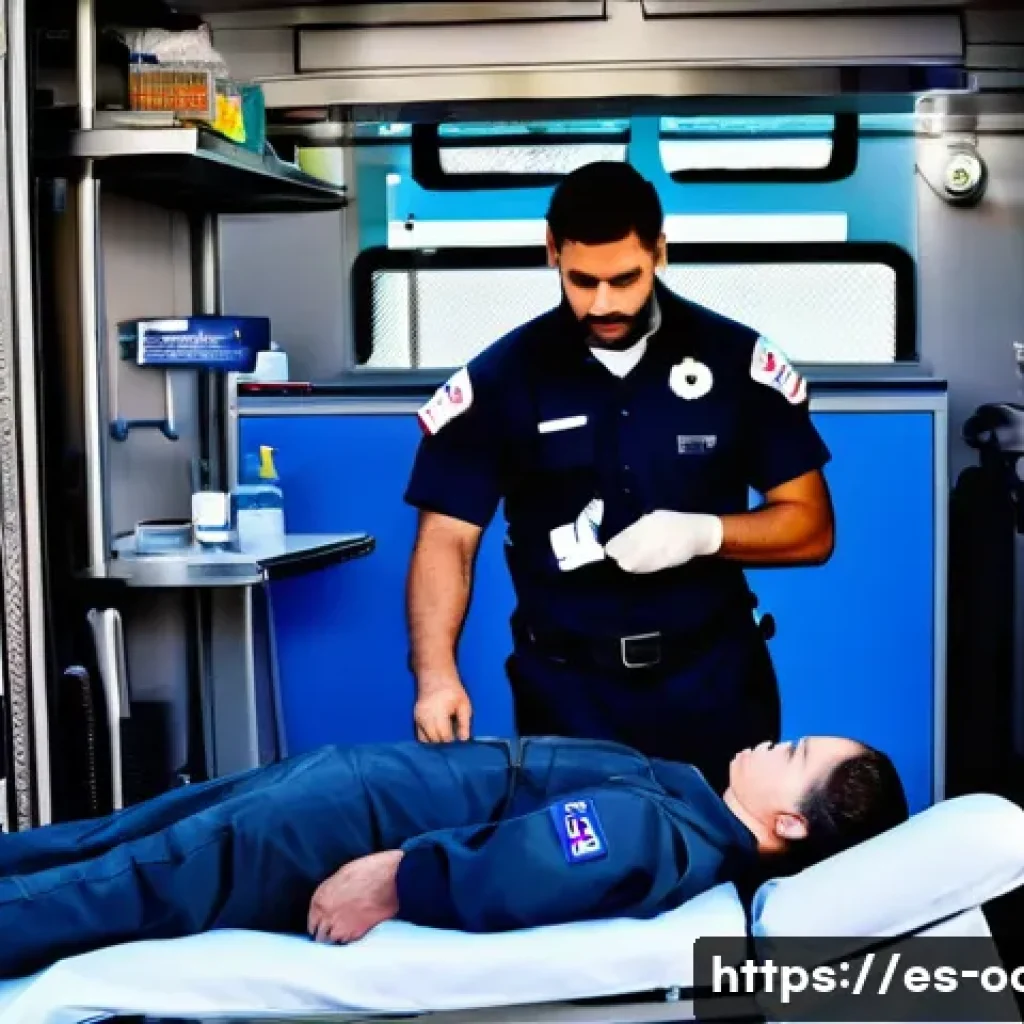 응급구조사 자격증 관련 법령 - A professional emergency medical technician (EMT) wearing official uniform with visible badges and i...