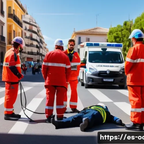 응급구조사와 응급콜센터 - A detailed scene of emergency medical responders in Spain performing rapid on-site assessment during...