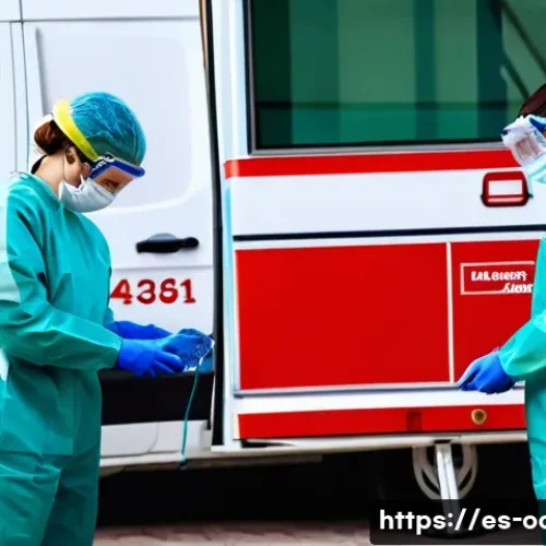 응급구조사와 2차 감염 방지 - A detailed scene of emergency medical technicians (EMTs) working in an outdoor urban emergency setti...