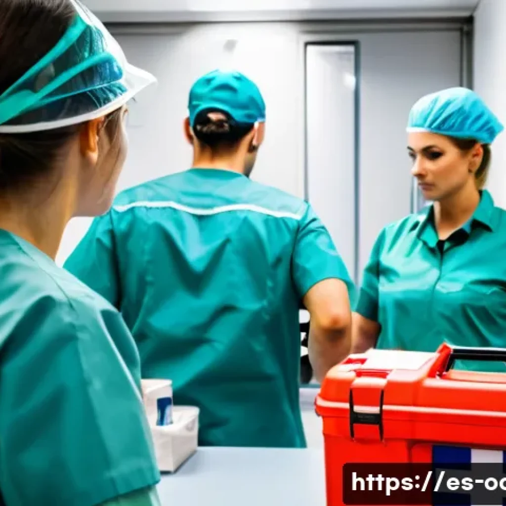 응급구조사와 출동 준비 과정 - A detailed scene of a Spanish emergency medical team conducting a thorough equipment check before de...