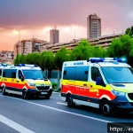 응급구조사 직업 전망 - A professional paramedic team in action during a large urban emergency response in Spain, featuring ...