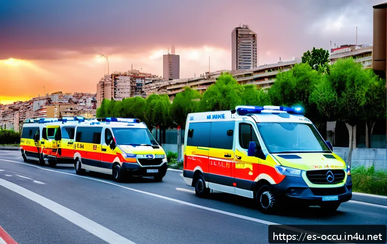 응급구조사 직업 전망 - A professional paramedic team in action during a large urban emergency response in Spain, featuring ...