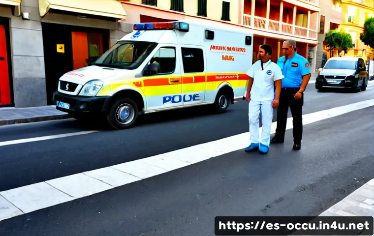 Home 17 응급구조사와 공공 안전 시스템 - Photorealistic emergency medical technician team in clean high-visibility uniforms assisting a consc...